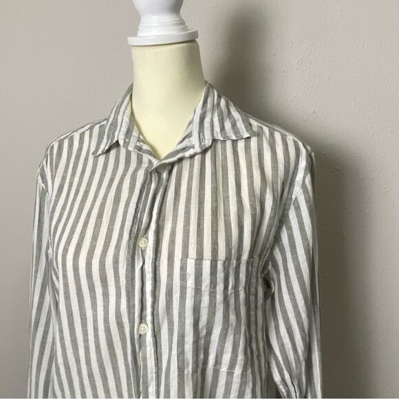 H&M Linen Blend Striped Button Front Regular Fit Coupe Standard Button Up Mens S - Picture 10 of 16
